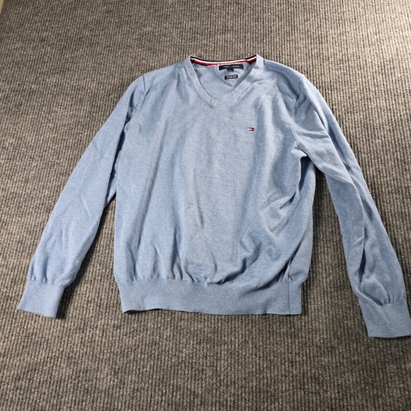 Tommy Hilfiger Other - Tommy Hilfiger Mens V-Neck Sweater Light‎ Blue Premium Cotton Size M Flag Logo